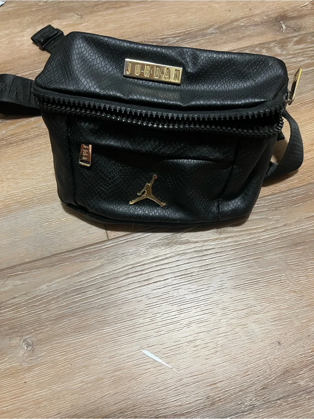 Jordan Black Leatherette Belt Bag with Gold Jumpman Accents